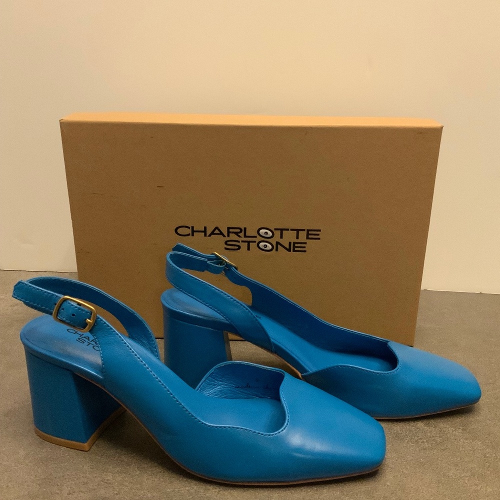 Charlotte Stone Blue Heels New in Box